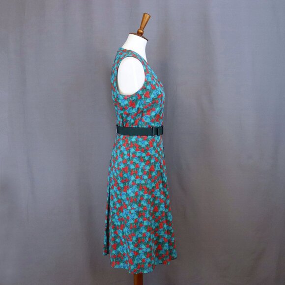 Akris 10 Green Red Ai Print Sleeveless Swing Fit Flare Pleated Pocket Dress - Picture 4 of 15